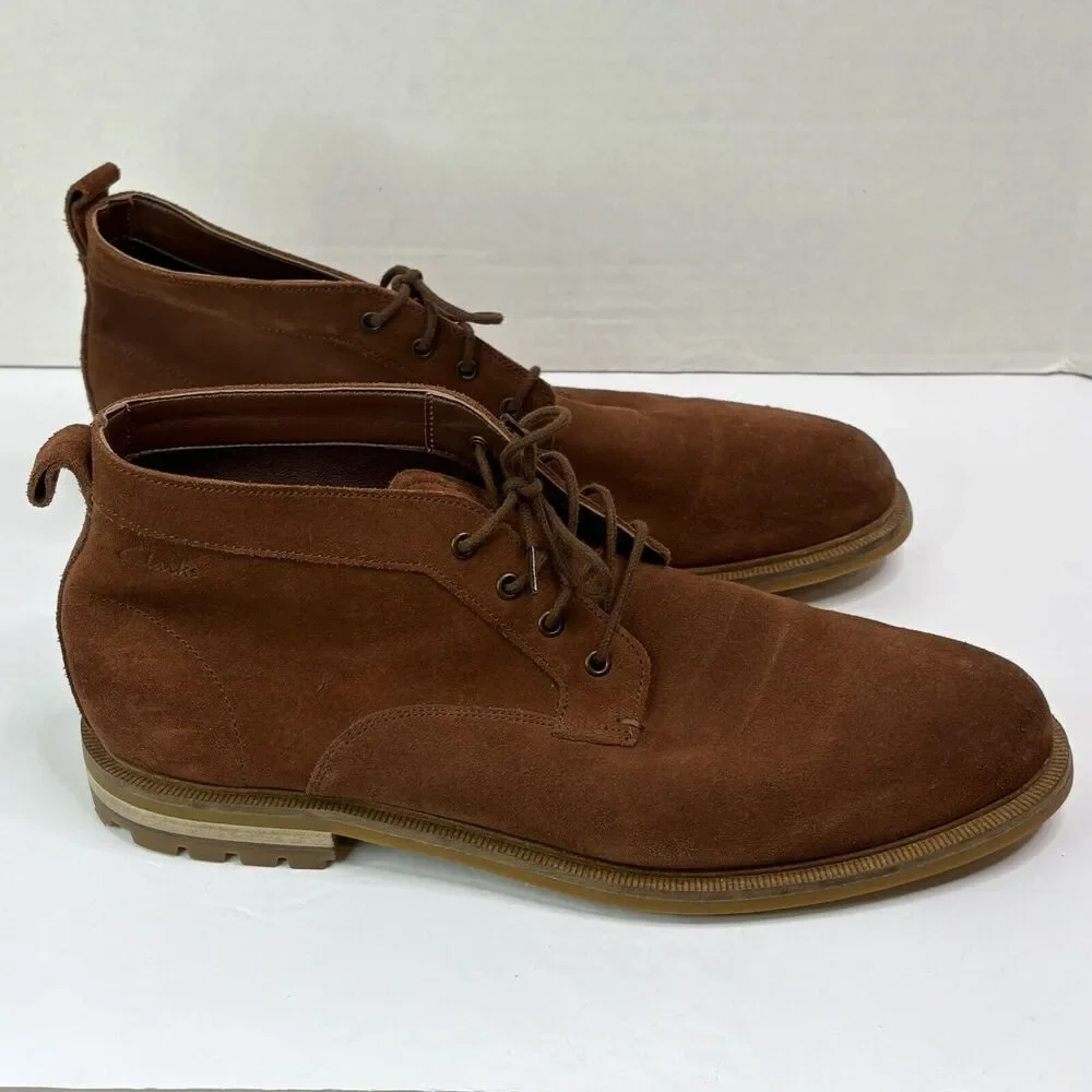 Clarks Men Foxwell Mid Brown‎ Suede Leather Lace Up Boot Cushion Plus Size 11.5
